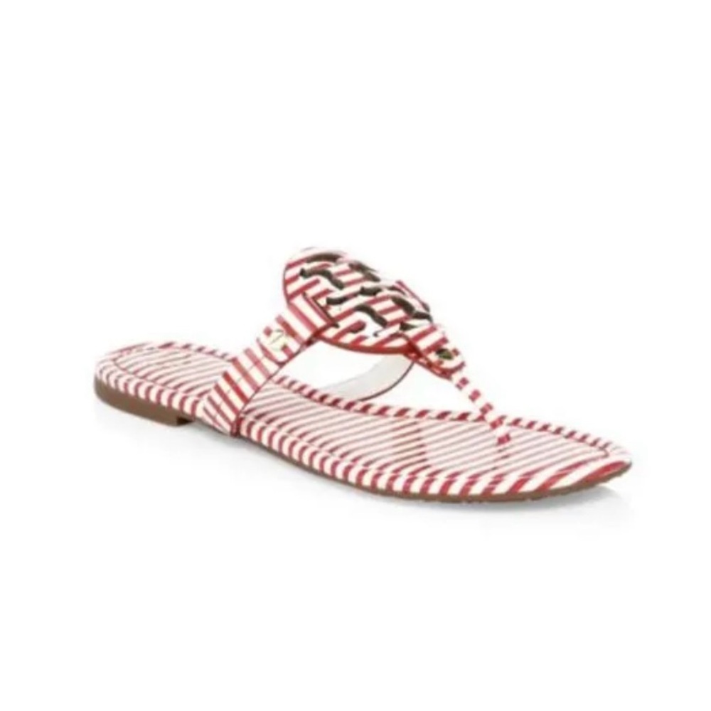 New! | Tory Burch | Miller Sandals | Red & White Striped Patent Leather | sz 9